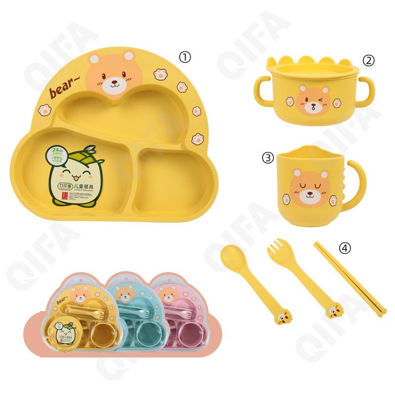 Детский Детский набор для кормления (тарелка, миска, кружка, ложка и вилка)